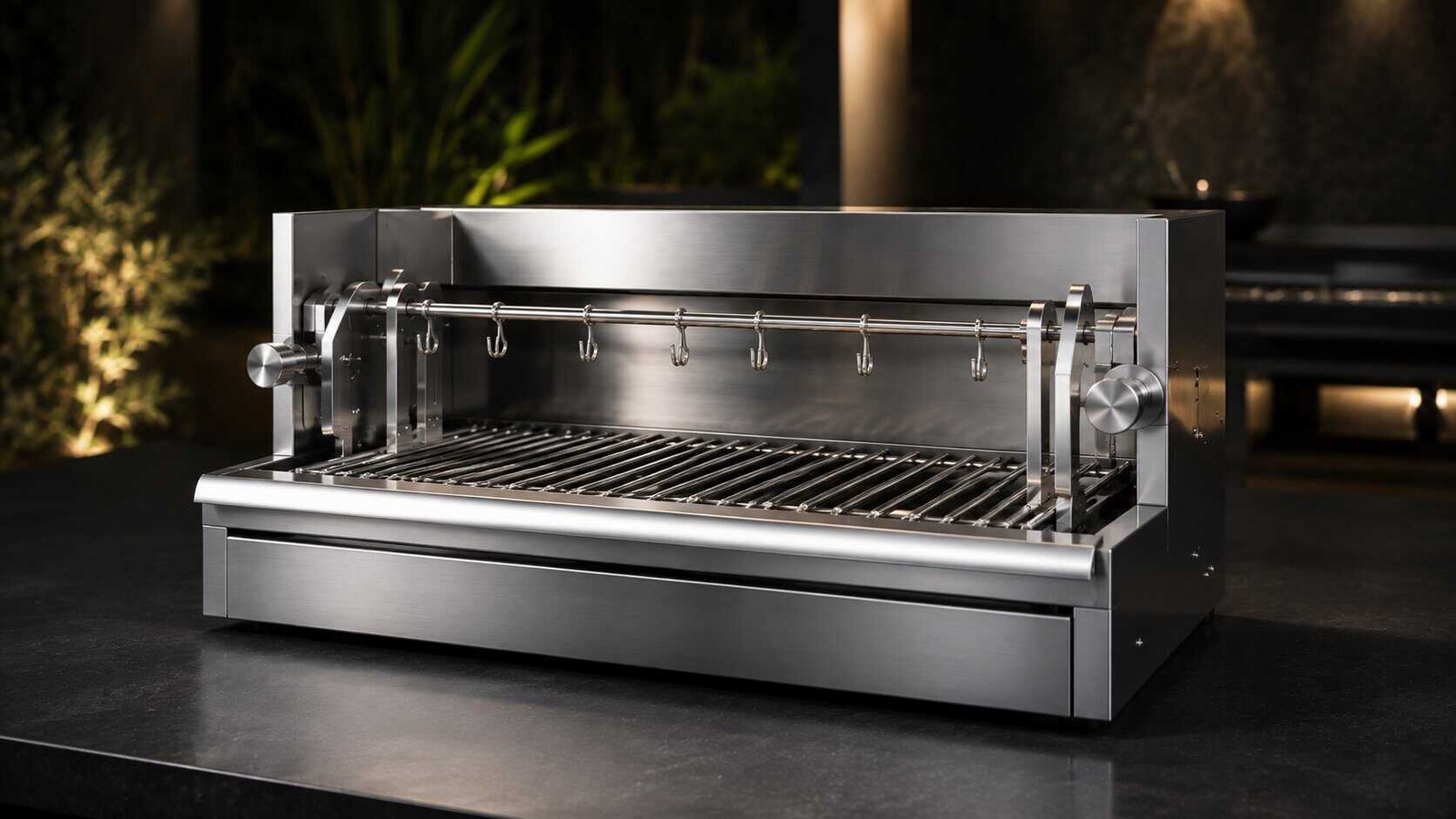 Asador de mesa compacto en acero inoxidable