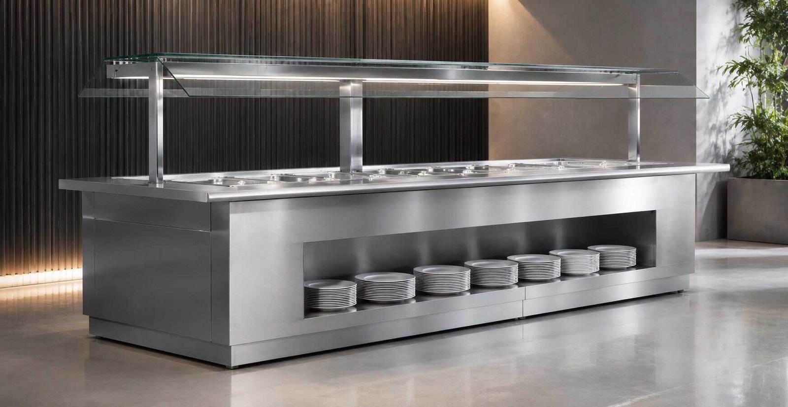 Exhibidor de buffet en acero inoxidable