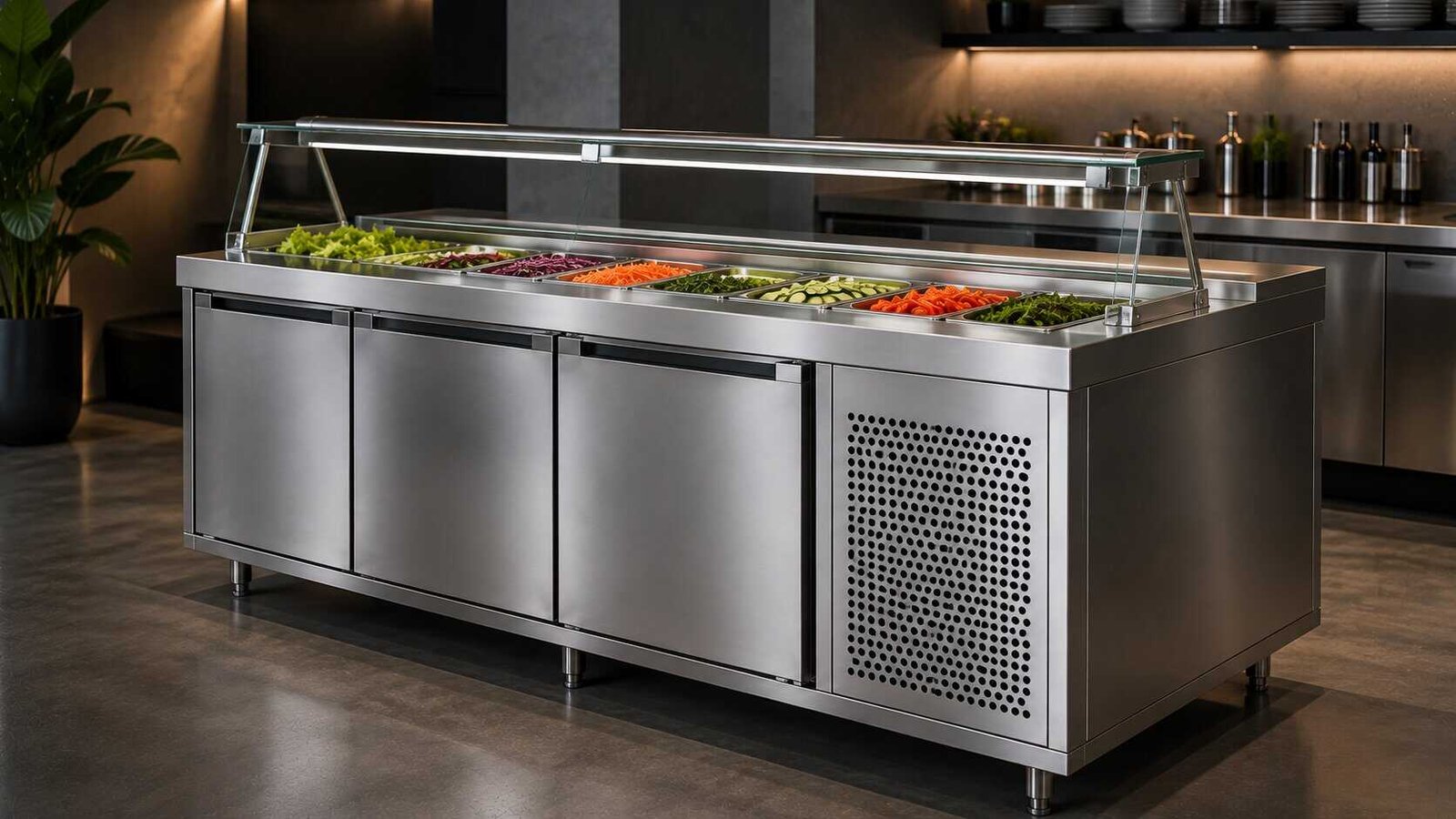 Barras de ensaladas y buffet en acero inoxidable